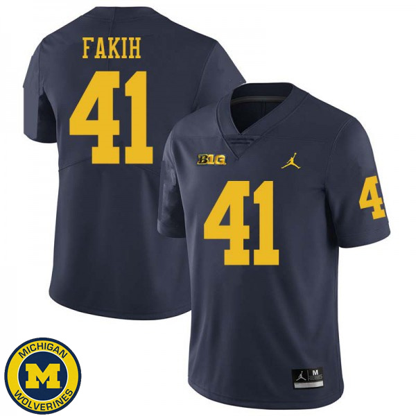 Men University of Michigan #41 Adam Fakih Navy Jordan Brand College Game Jersey